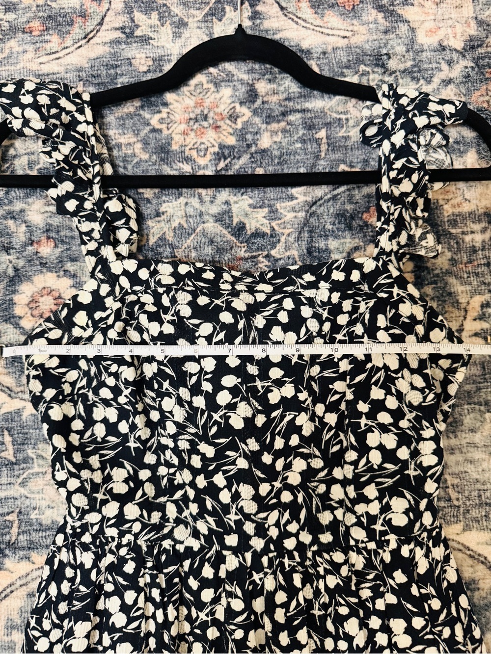 🦋 RIXO| EUC Black Floral Ruffle Strap Open back cottage core midi dress size 2 - Picture 7 of 10